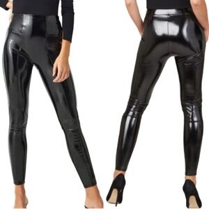Spanx Black Faux Patent Leather Vegan Cat Woman Slimming Tall Leggings 20301T